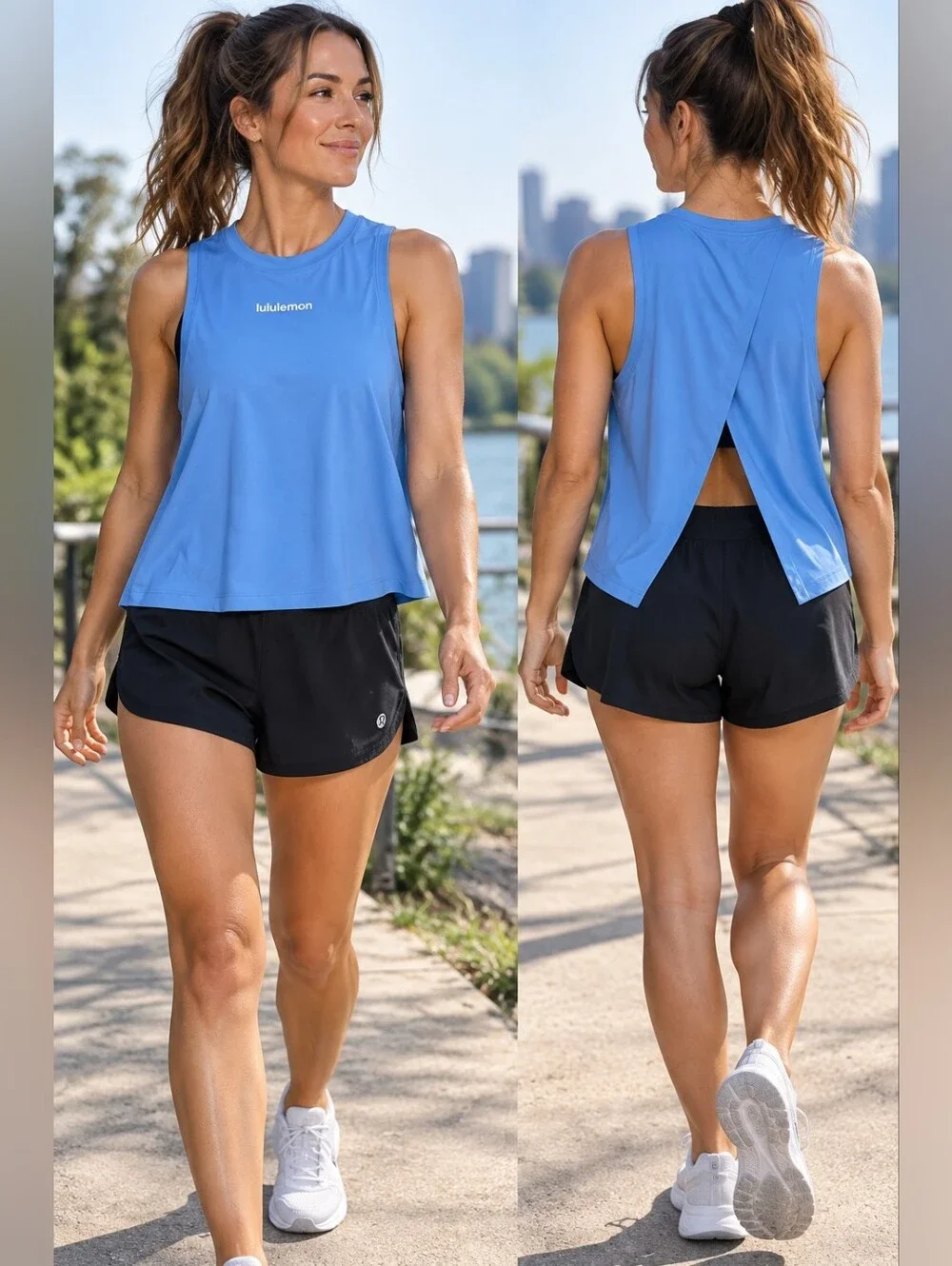 Lululemon Pace Crush Cross-Back Graphic Tank Top Blue Size Medium New